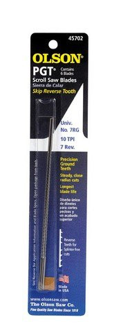 Olson Saw PG45702 7 Reverse Precision Ground Scroll Saw Blade, TPI-10