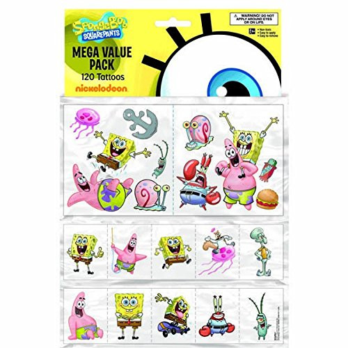 Amscan SpongeBob Squarepants Temporary Tattoo Favor Value Pack, 12-1/2 x 8-3/8", Multicolored