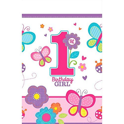 amscan Plastic Table Cover | 1st Birthday | Girl | Flowers and Butterflies Collection