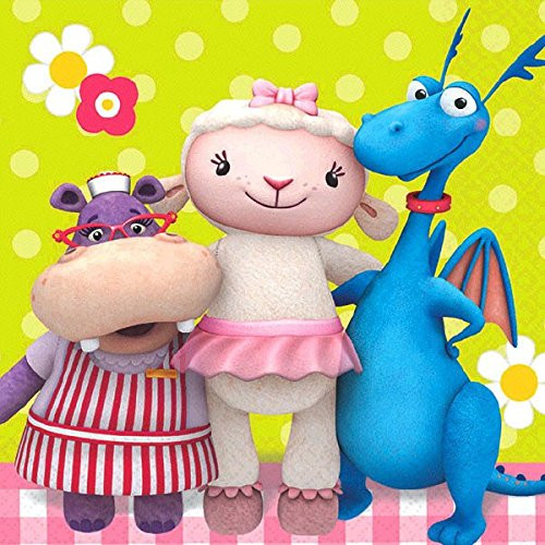 Doc McStuffins Beverage Napkins Birthday Party Tableware (16 Pack), Multi Color, 5" x 5".