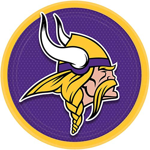 Amscan Minnesota Vikings Round Paper 9" Dinner Plates, Purple Gold, 8 CT