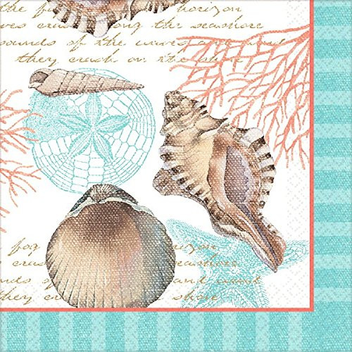 amscan Disposable Luncheon Napkin by The Sea Eco Theme (16 Piece), 6.5 x 6.5, Blue