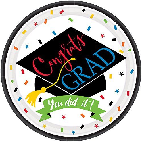 Amscan 741943 Congrats Grad You Did It Paper Dessert Plates, 7", Multicolor
