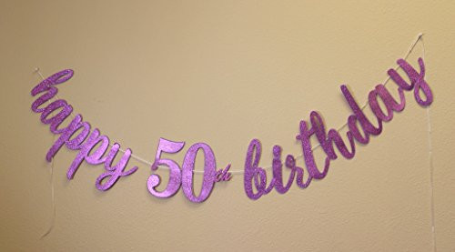 All About Details Happy 50th Birthday Cursive Banner, 1set, 50th Birthday Decoration (Purple)