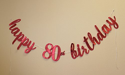 All About Details Happy 80th Birthday Cursive Banner (Red)
