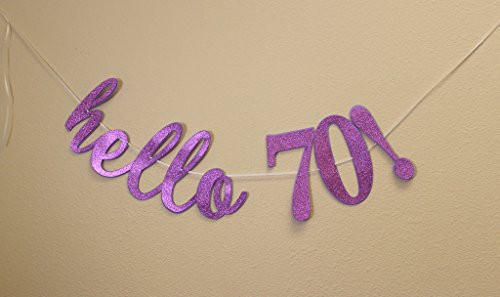 All About Details Hello 70! Cursive Banner (Purple)