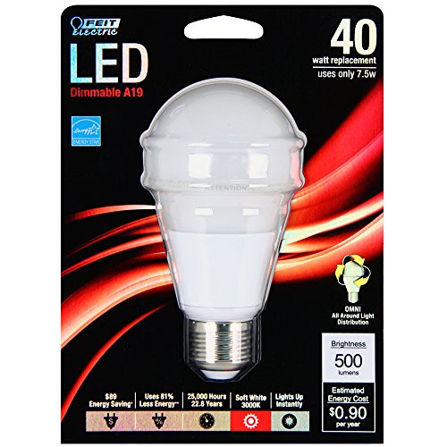 Feit Electric BPOM40/830/LED Dimmable Led Lamp, 7.5 W, 120 V, Medium Screw (E26), 40W, Warm White