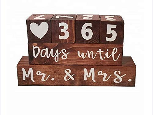 Wooden Block Wedding Day Countdown Calendar, Mr. & Mrs. Days Until, Numbered Blocks, Engagement Gift, Wedding Congratulations, Bridal Shower, Newlyweds, Wedding Gift for Couple