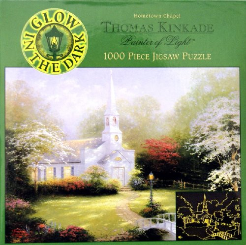 GLOW IN THE DARK THOMAS KINKADE Painter of Light Hometown Chapel 1000 Piece Jigsaw Puzzle
