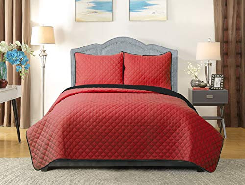 Go-U Reversible Quilt Set, King, Red/Black