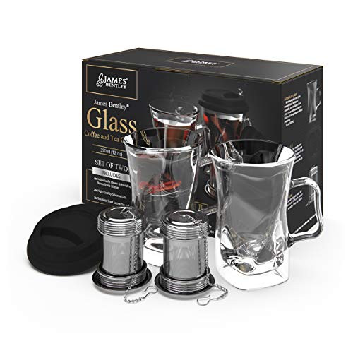 Double Wall Glass Tea Cup With Infuser, Keeps your drink hot,Tea Set,Coffee Cup,Tea Infuser Mug,2 Glass Mugs For Hot Beverages,Tea Infuser Cup,Great idea for Gifts for Women Silicon Lid & Infuser