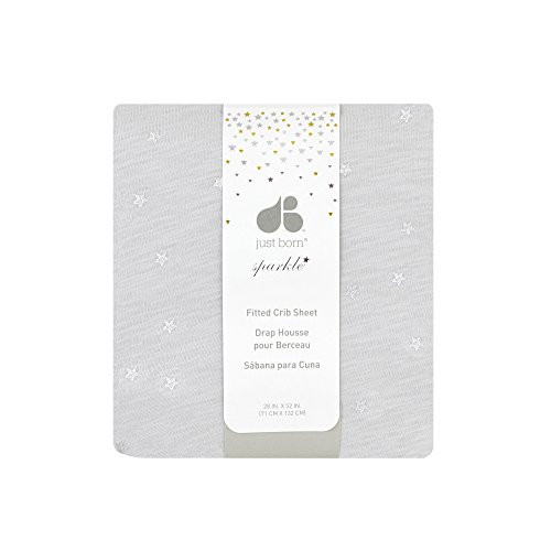 Just Born Sparkle Fitted Crib Sheet, Gray & Silver Star