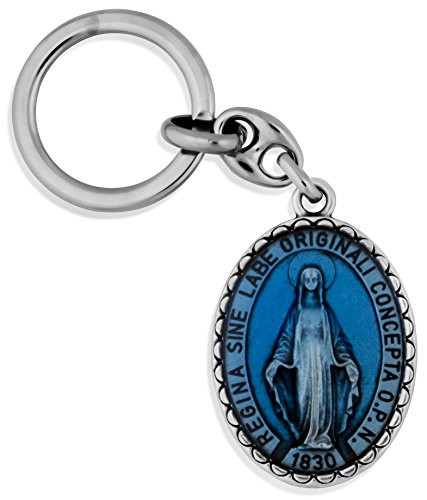 Catholic Saint Key Chain with Large Fob (Blue Miraculous Medal)
