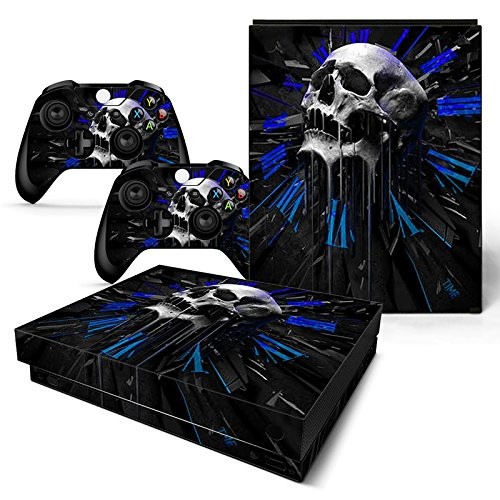 Skin Sticker Decal Cover for Xbox One X Console and 2 Controllers Blue Skull Design