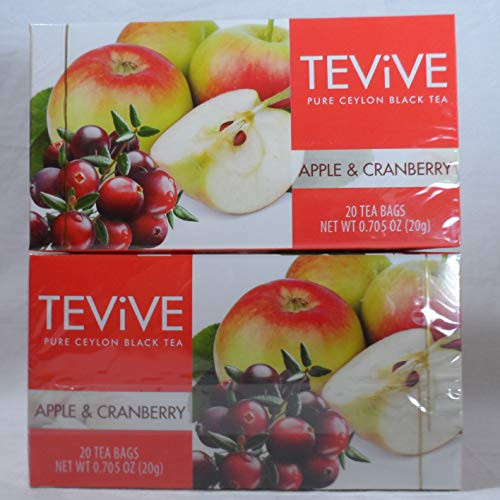 TEViVE APPLE & CRANBERRY Pure Ceylon Black Tea 20 Tea Bags (2 Pack)