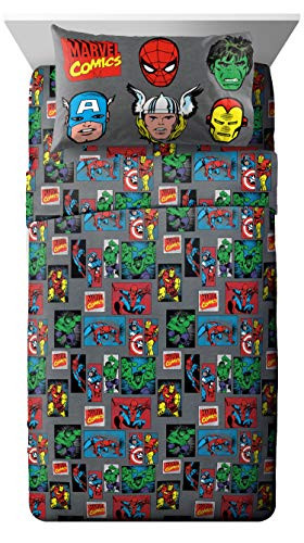 Jay Franco Marvel Avengers Superheros 3 Piece Twin Sheet Set, Gray