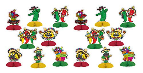 Beistle 53434 Fiesta Mini Centerpiece, 16 Piece, 4"-4½"", Green/Yellow/Red
