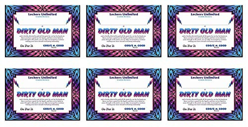 Beistle CG100 Dirty Old Man Certificate, 5" x 7", 6 Certificates In Package