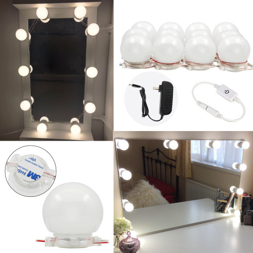 Hollywood Style LED Vanity Mirror Lights Kit for Makeup Dressing Table Mirror, Lighting Fixture Strip with Dimmer and DC Power Supply, 9.2 Foot (12 LED Bulbs)