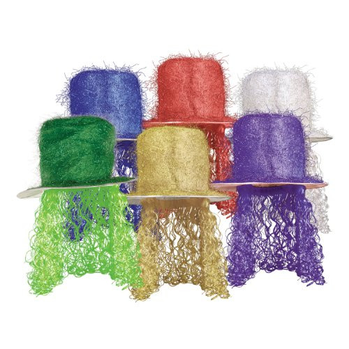 Tinsel Top Hat w/Curly Wig (asstd colors) Party Accessory  (1 count) (1/Pkg)