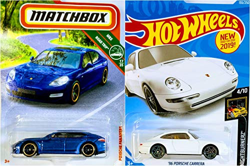 Matchbox Porsche Bundle Porsche Panamera Blue 17/35 and Hot Wheels 96 Porsche Carrera White 155/250 2 Car Bundle Set