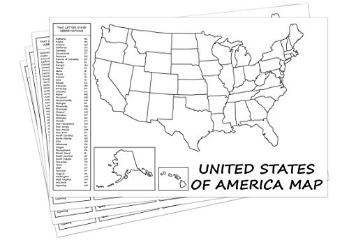 United States Map - USA Poster, US Educational Map - With 2 Letter State Abbreviation - for Ages Kids to Adults- Home/School/Office- Printed on 110Lb Card Stock - 11" x 17" Inches - Bulk Pack of 10