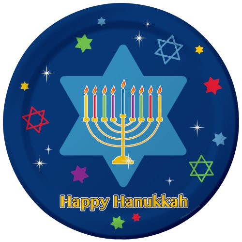 Creative Converting 426420 8 Count Paper Dinner Plates, Hanukkah Festivities, Blue/Yellow