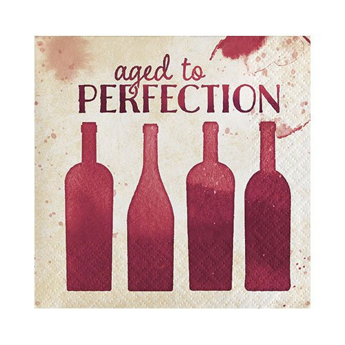 Creative Converting 322243 2 Ply Sip Hooray Age to Perfection Beverage Napkins, 5" x 5", Red & Brown