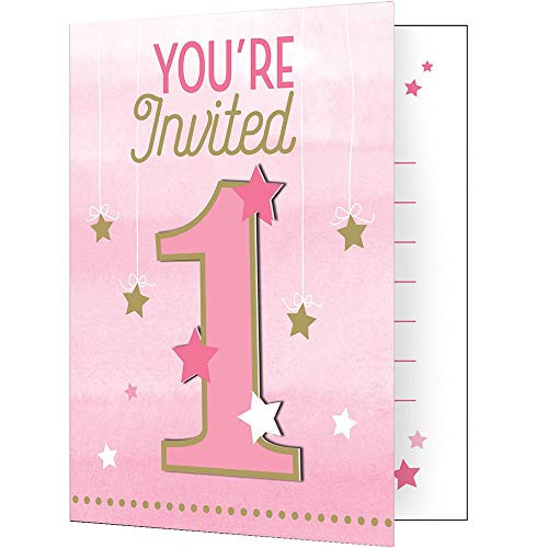 Creative Converting 322268 One Little Star Girl Invitations, 0.5" x 5" x 7.5", Pink & Gold Creative Converting 322268 One Little Star Girl Invitations, 0.5" x 5" x 7.5", Pink & Gold