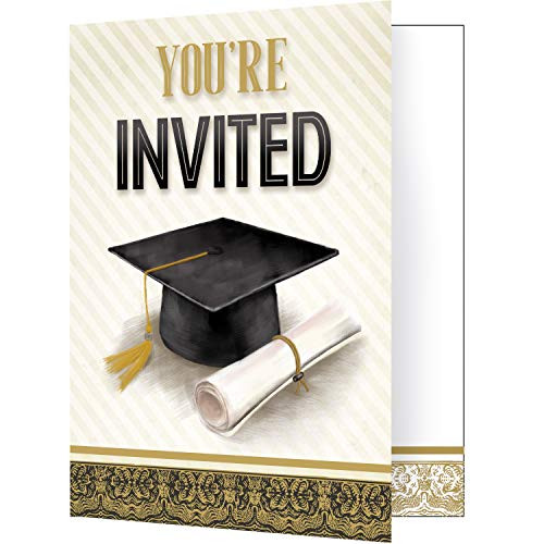 Creative Converting 335402 Classic Graduation Invitations, 5 x 4, Gold and Silver