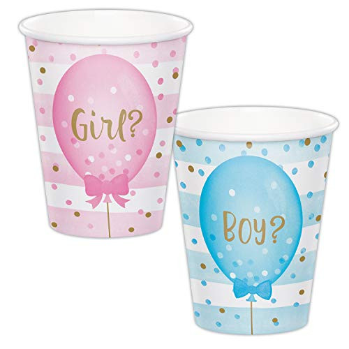 Creative Converting 336068 Gender Reveal Balloons Cups, 9 oz, Pink and Blue