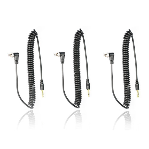 Foto&Tech 3.5 mm to Male Flash PC Sync Cable 14-Inch Coiled Cord with Screw Lock Suitable for Nikon, Canon, and most DSLR cameras Pocketwizard Miniphone PC1 (3 PCS)