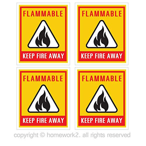 FLAMMABLE KEEP FIRE AWAY Safety Warning Sign Stickers, 3 X 3.5 Inch, Vinyl Decals, UV Protected & Waterproof - 4 Labels