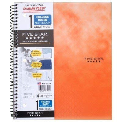 Clouded Spiral Notebook 1 Subject College Ruled Orange - Five Star Orange