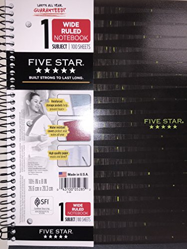 Five Star Patterned Spiral Notebook 1 Subject Wide Ruled, Black