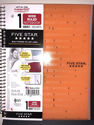 Five Star Patterned Spiral Notebook 1 Subject Wide Ruled, Orange