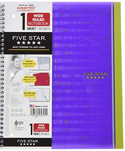 Five Star Patterned Spiral Notebook 1 Subject Wide Ruled, Purple