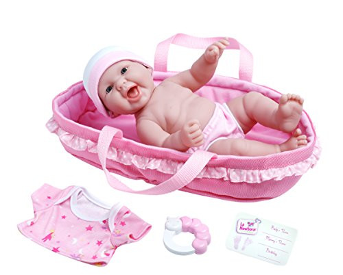 La Newborn Realistic Baby Doll Soft Basket Set - 6 Piece Gift Set featuring 13" All Vinyl Newborn Doll, Ages 2+ by JC Toys