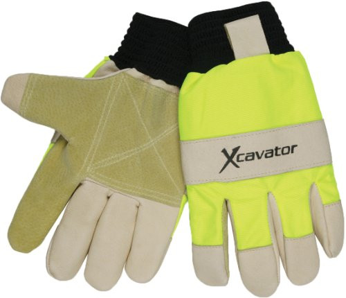 MCR Safety 940HVXL X-Cavator Double Grain Pigskin Leather Palm Mining Men's Gloves with 2-Inch Black Ribbed Elastic Knit, Beige/Black, X-Large