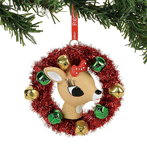 Department 56 Rudolph the Red-Nosed Reindeer Clarice in a Wreath Hanging Ornament