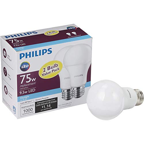 Philips 75W Equivalent Daylight A19 LED Light Bulb (2-Pack)