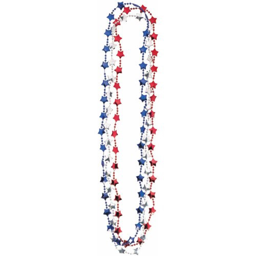 Metallic Patriotic Red, White & Blue Star Bead Necklaces 3ct
