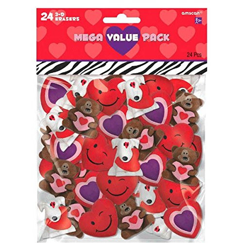 amscan Valentine's Day Assorted 3-D Rubber Eraser, 24 Ct. | Party Favor