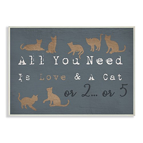The Stupell Home Decor Collection Love and Many Cats Slate Blue Funny Typography Wall Plaque Art, 13x19, Multicolor