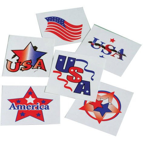 US Toy Patriotic American Flag Theme Patriotic Temporary Tattoos (Lot of 144), 1.5"