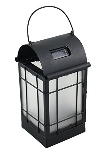 Moonrays 91176 Solar Powered Amber LED Black Arched Metal Lantern with Bracket