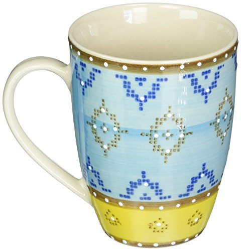 Abbott Collection Stoneware Blue and Yellow Diamond Mug
