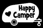Happy Camper White Decal Vinyl Sticker|Cars Trucks Vans Walls Laptop| White |5.5 x 3.5 in|LLI508
