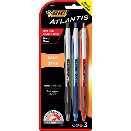 BIC Atlantis Bold Ballpoint Pen, Bold Point (1.6mm), Assorted Colors, 3-Count