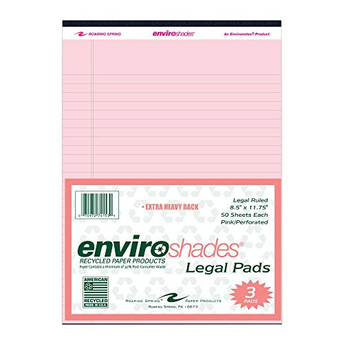 Roaring Spring Enviroshades 8.5" x 11.75", 50 sheets of 16# Recycled Pink Legal Pads, 3/pack